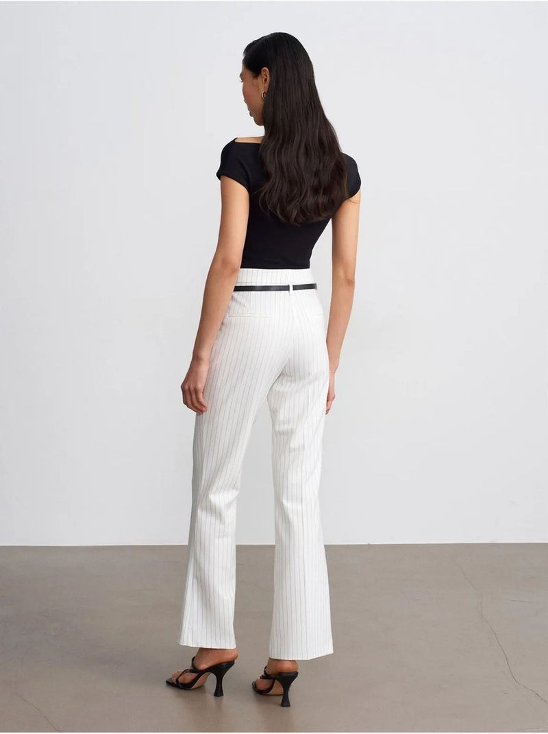 DILVIN Pantalon Flare Rayé À Taille Haute Avec Ceinture Blanc - Kiabi