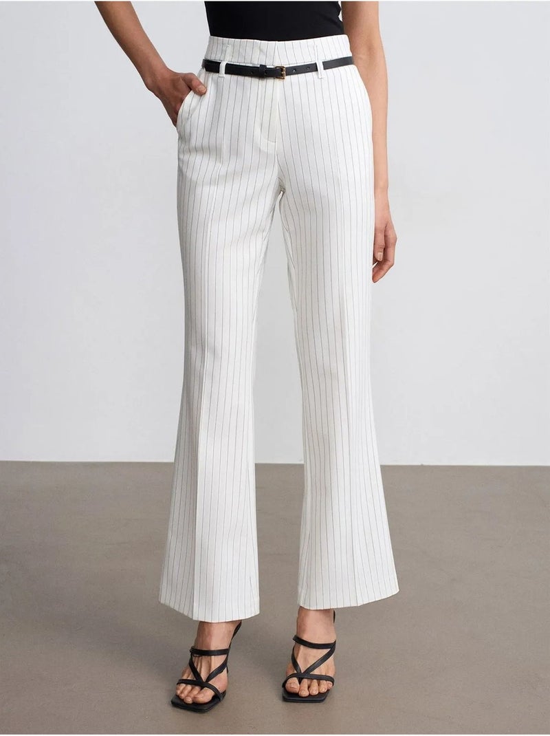 DILVIN Pantalon Flare Rayé À Taille Haute Avec Ceinture Blanc - Kiabi