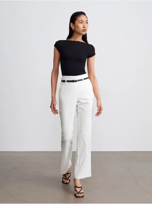 DILVIN Pantalon Flare Rayé À Taille Haute Avec Ceinture - Kiabi