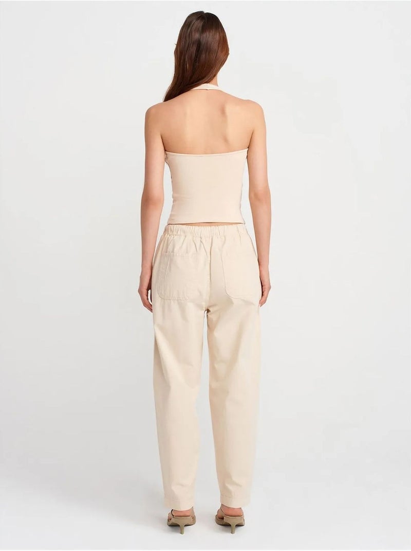 DILVIN Pantalon Jogger Droit En Popeline De Coton Beige - Kiabi