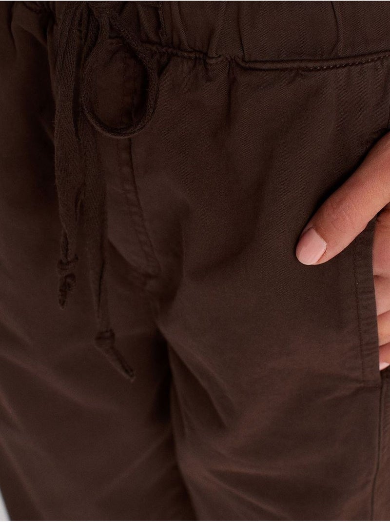 DILVIN Pantalon Jogger Droit En Popeline De Coton Marron chocolat - Kiabi