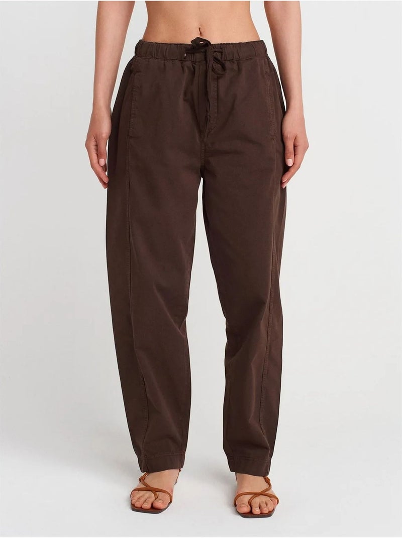 DILVIN Pantalon Jogger Droit En Popeline De Coton Marron chocolat - Kiabi