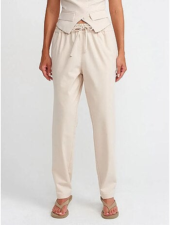 DILVIN Pantalon Jogger Femme En Mélange De Lin