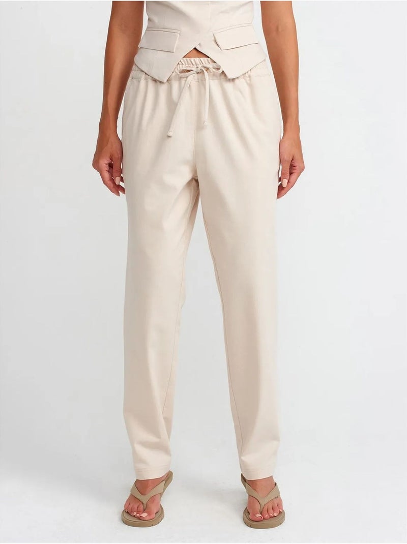 DILVIN Pantalon Jogger Femme En Mélange De Lin Crème - Kiabi