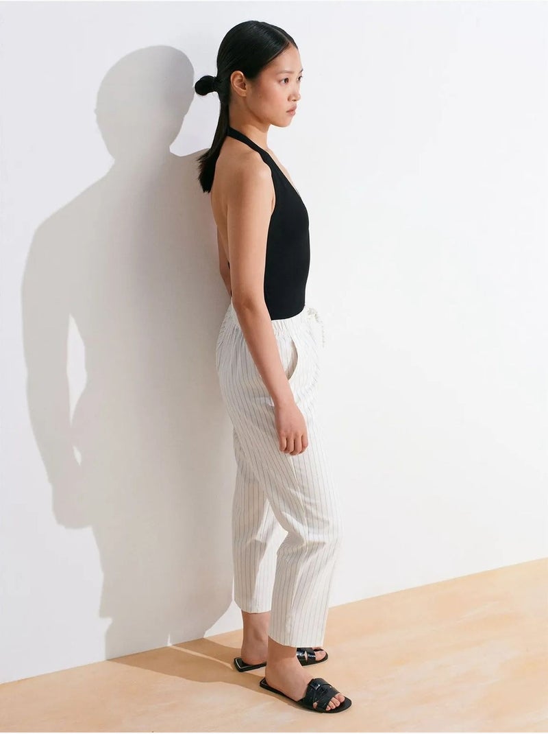 DILVIN Pantalon Jogger Tissé À Rayures, Jambe Droite Blanc cassé - Kiabi