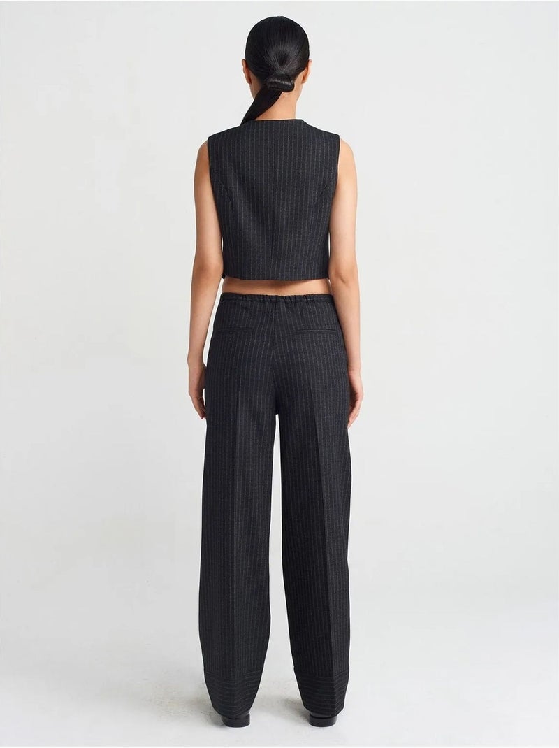 DILVIN Pantalon Large À Rayures Noir - Kiabi