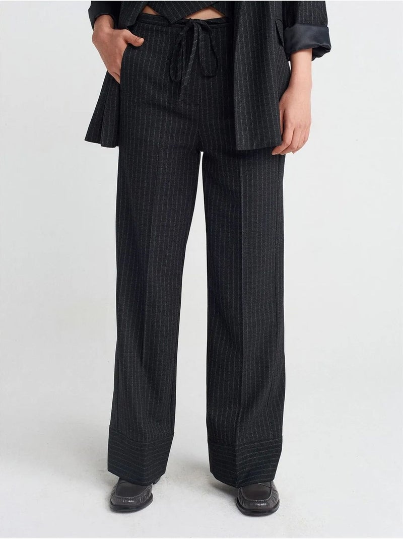 DILVIN Pantalon Large À Rayures Noir - Kiabi