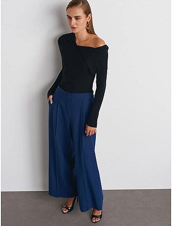 DILVIN Pantalon Large À Taille Haute Avec Plis
