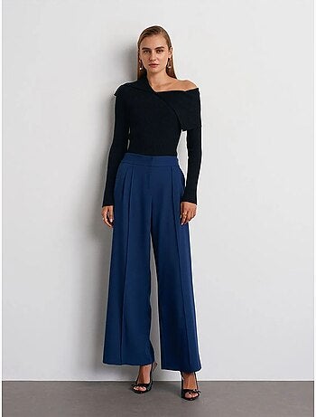 DILVIN Pantalon Large À Taille Haute Avec Plis