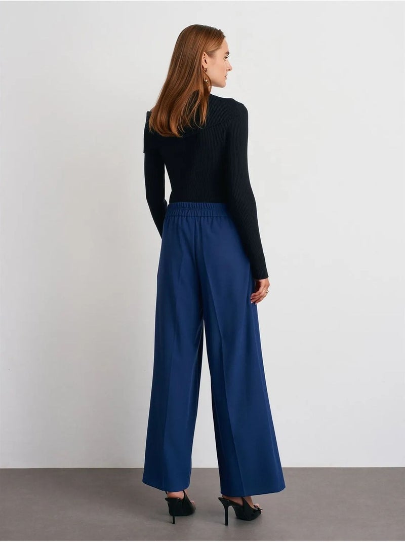 DILVIN Pantalon Large À Taille Haute Avec Plis Bleu marine - Kiabi