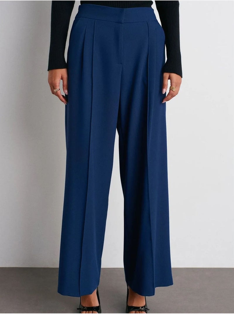 DILVIN Pantalon Large À Taille Haute Avec Plis Bleu marine - Kiabi