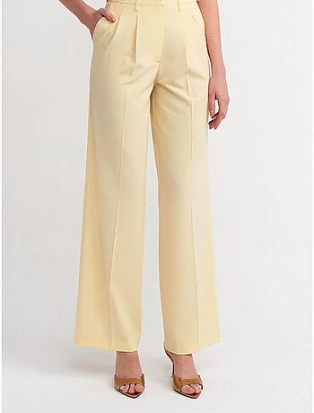 DILVIN Pantalon Large À Taille Haute Avec Plis