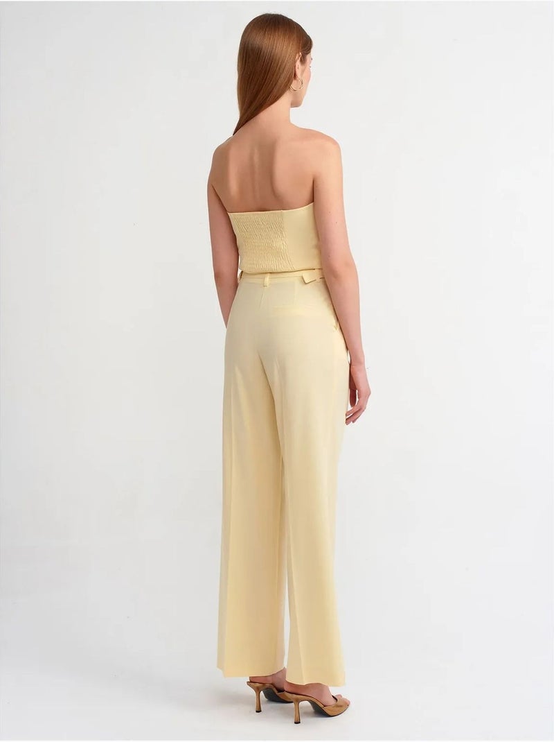 DILVIN Pantalon Large À Taille Haute Avec Plis Jaune citron - Kiabi