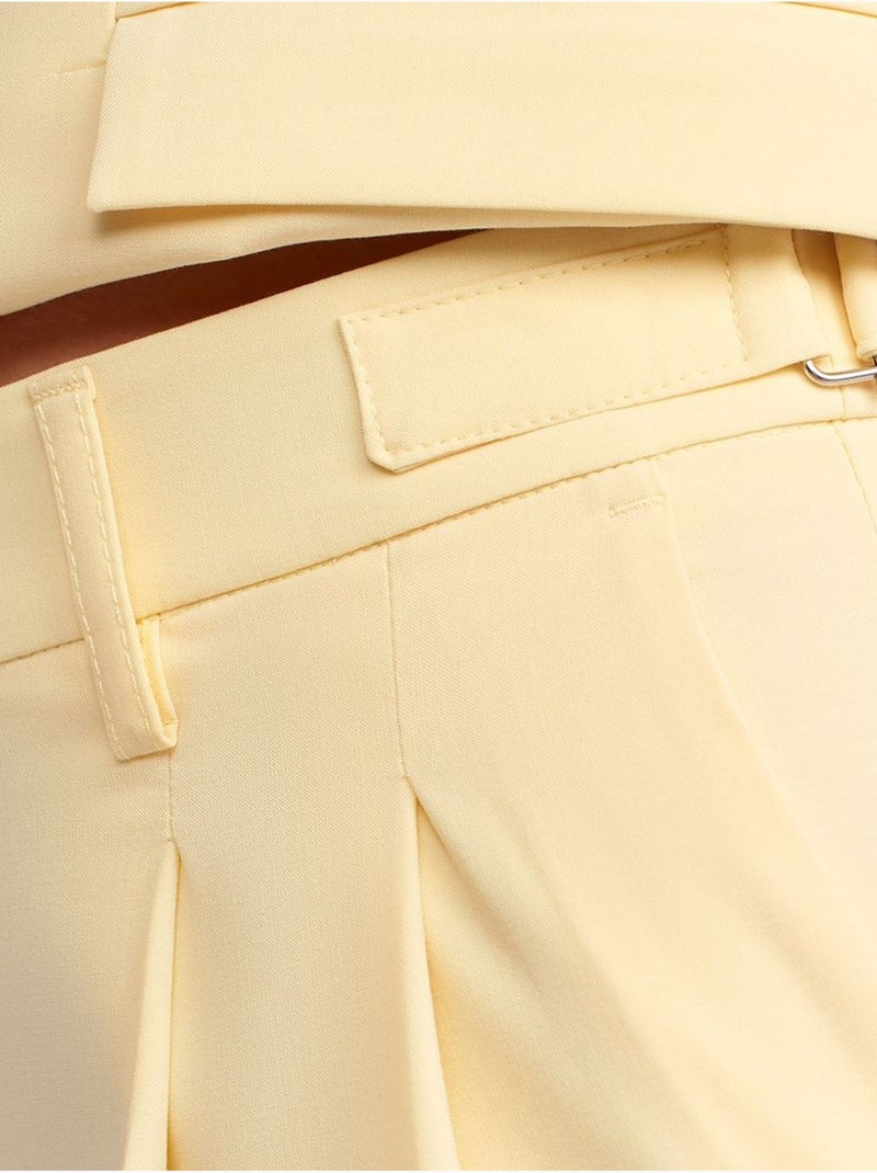 DILVIN Pantalon Large À Taille Haute Avec Plis Jaune citron - Kiabi