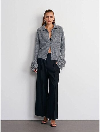 DILVIN Pantalon Large À Taille Haute Avec Plis