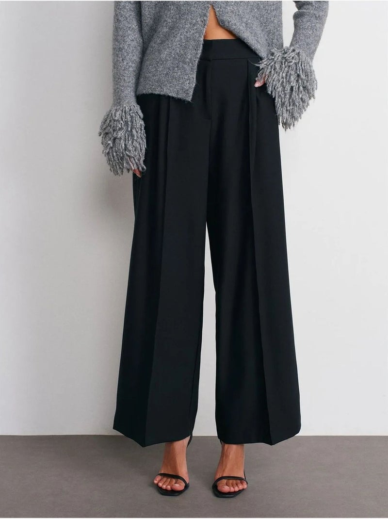 DILVIN Pantalon Large À Taille Haute Avec Plis Noir - Kiabi