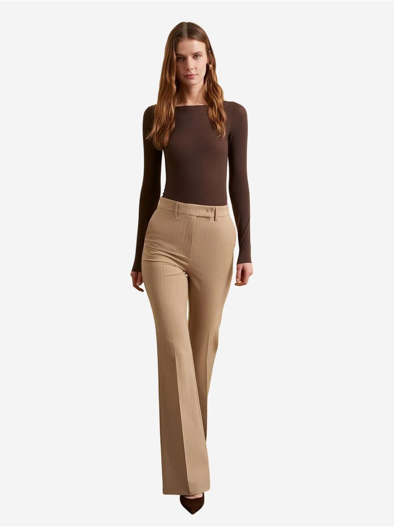 DILVIN Pantalon Large À Taille Haute Beige - Kiabi