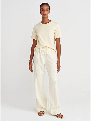 DILVIN Pantalon Large À Taille Haute Et Lien