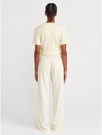 DILVIN Pantalon Large À Taille Haute Et Lien