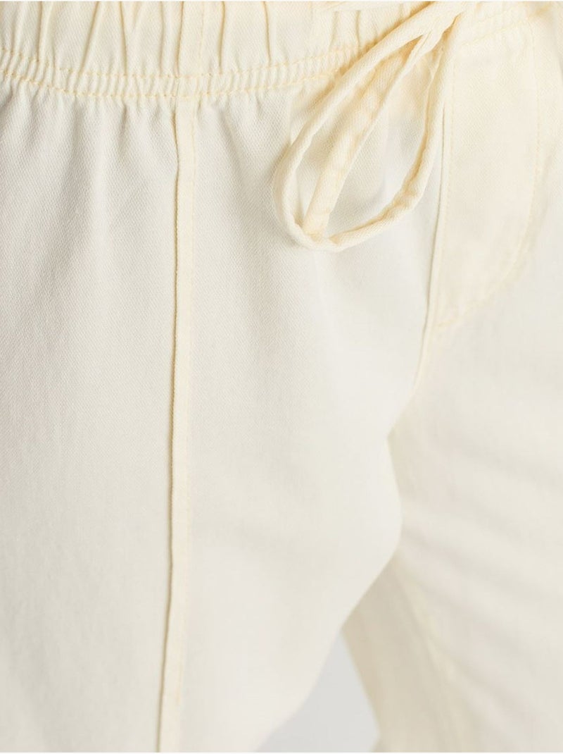 DILVIN Pantalon Large À Taille Haute Et Lien Crème - Kiabi