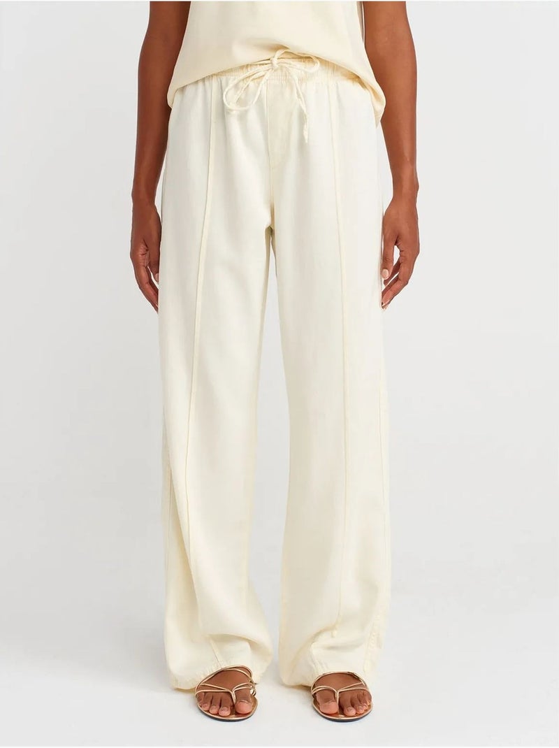 DILVIN Pantalon Large À Taille Haute Et Lien Crème - Kiabi