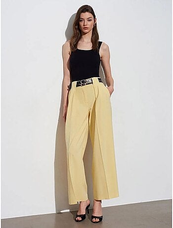 DILVIN Pantalon Large À Taille Haute Et Plis