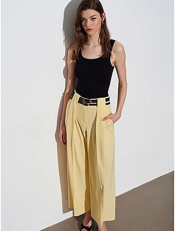 DILVIN Pantalon Large À Taille Haute Et Plis