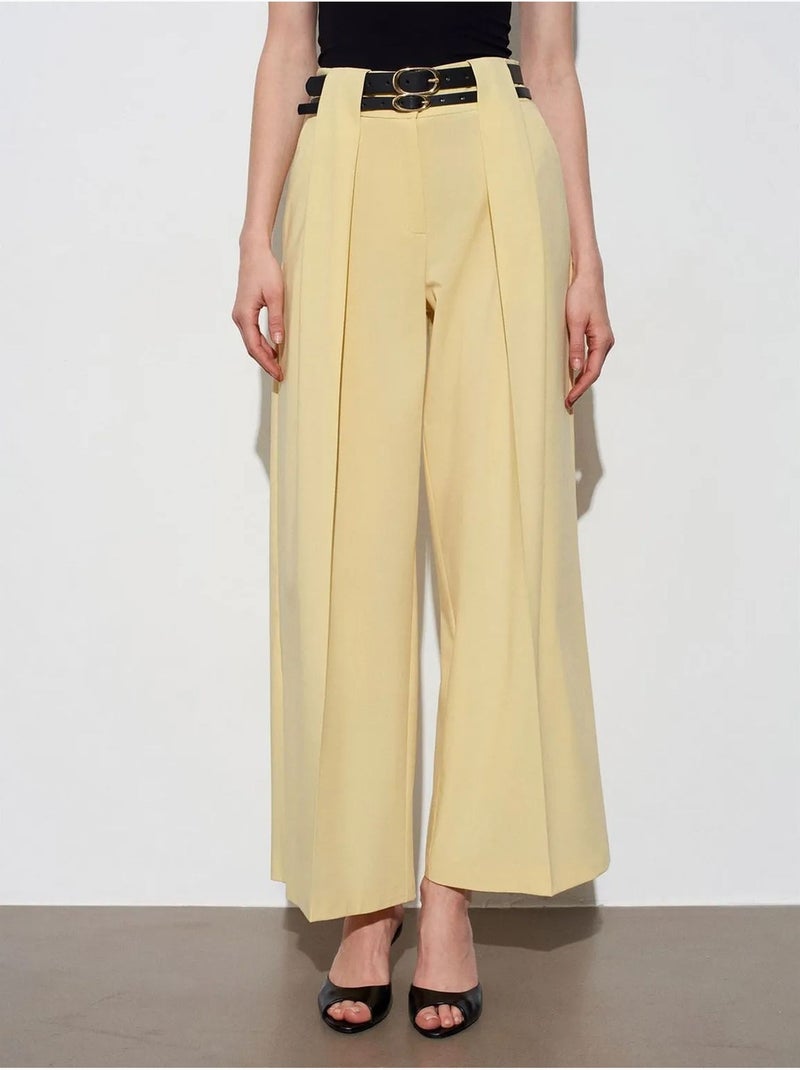 DILVIN Pantalon Large À Taille Haute Et Plis Jaune citron - Kiabi