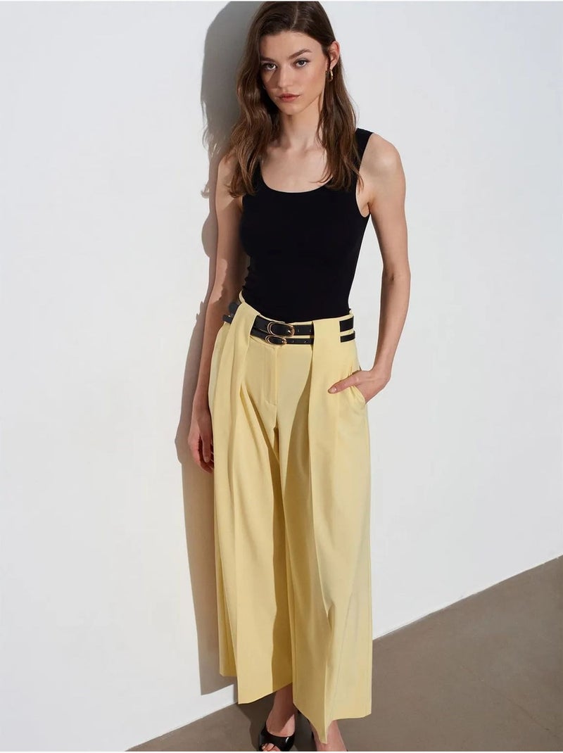 DILVIN Pantalon Large À Taille Haute Et Plis Jaune citron - Kiabi