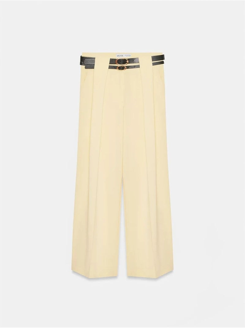 DILVIN Pantalon Large À Taille Haute Et Plis Jaune citron - Kiabi