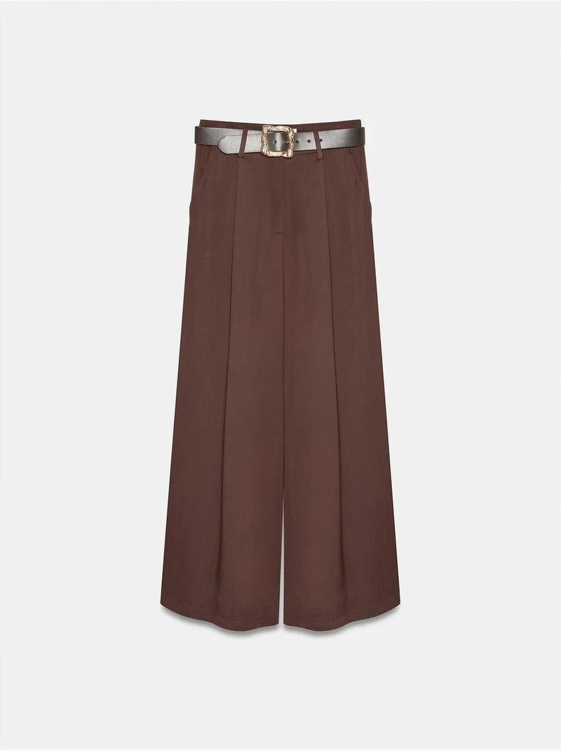 DILVIN Pantalon Large À Taille Haute Et Plis Marron chocolat - Kiabi