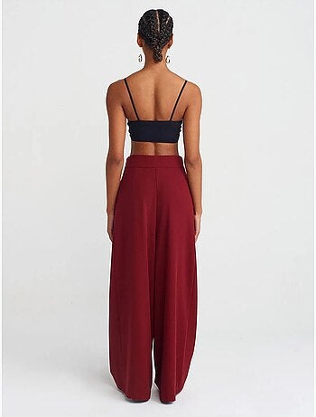 DILVIN Pantalon Large À Taille Haute Et Plis