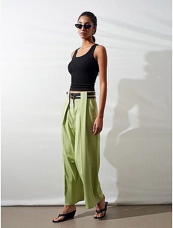 DILVIN Pantalon Large À Taille Haute Et Plis