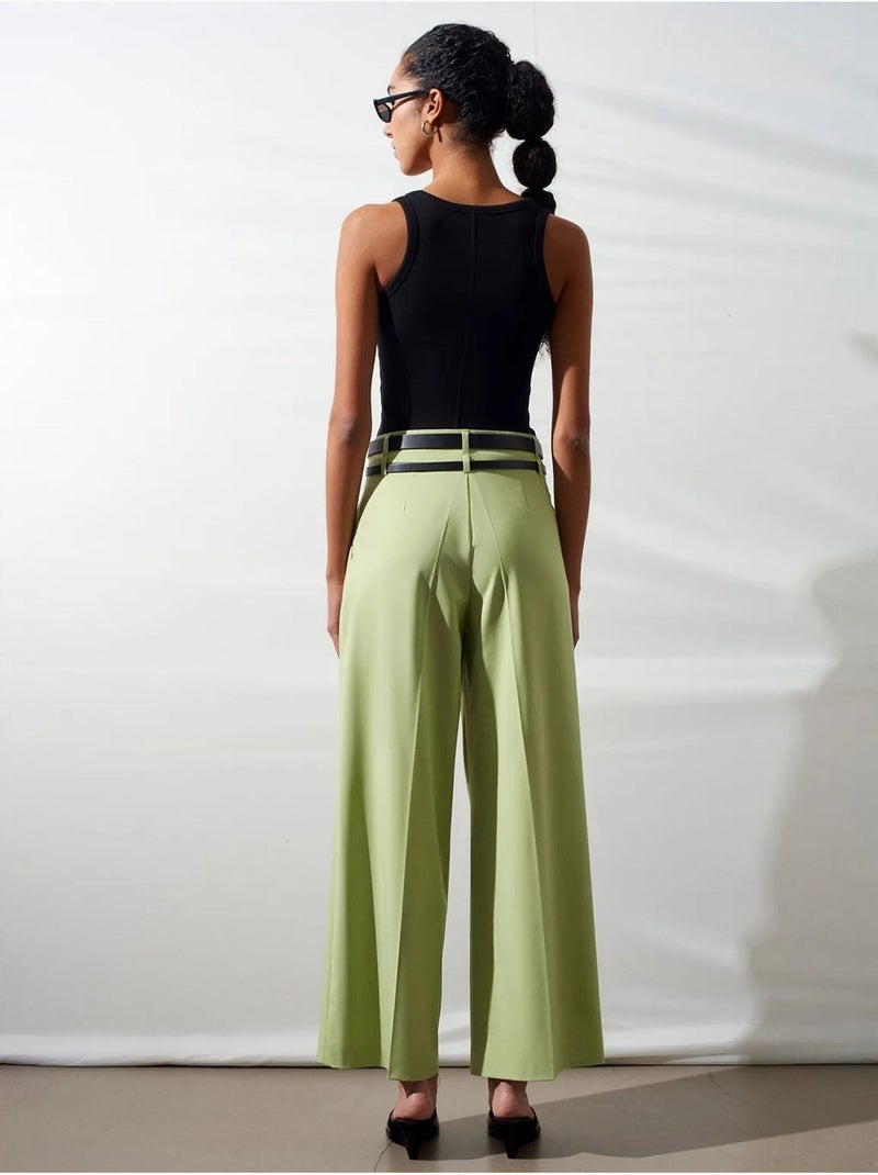 DILVIN Pantalon Large À Taille Haute Et Plis Vert menthe - Kiabi
