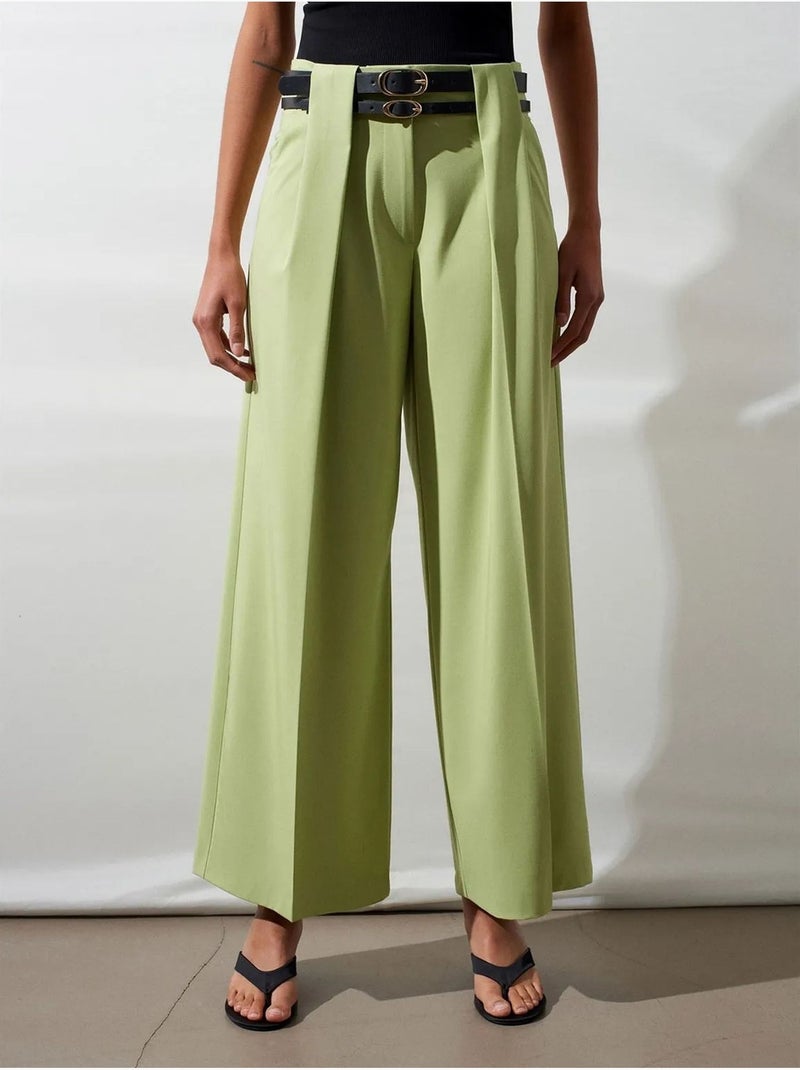 DILVIN Pantalon Large À Taille Haute Et Plis Vert menthe - Kiabi