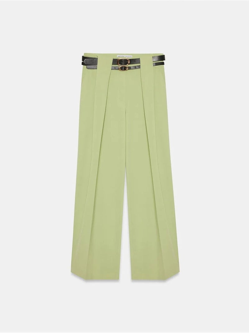 DILVIN Pantalon Large À Taille Haute Et Plis Vert menthe - Kiabi