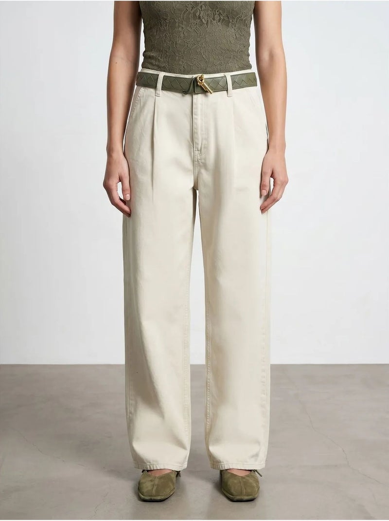 DILVIN Pantalon Large À Taille Mi-haute Et Plis Crème - Kiabi