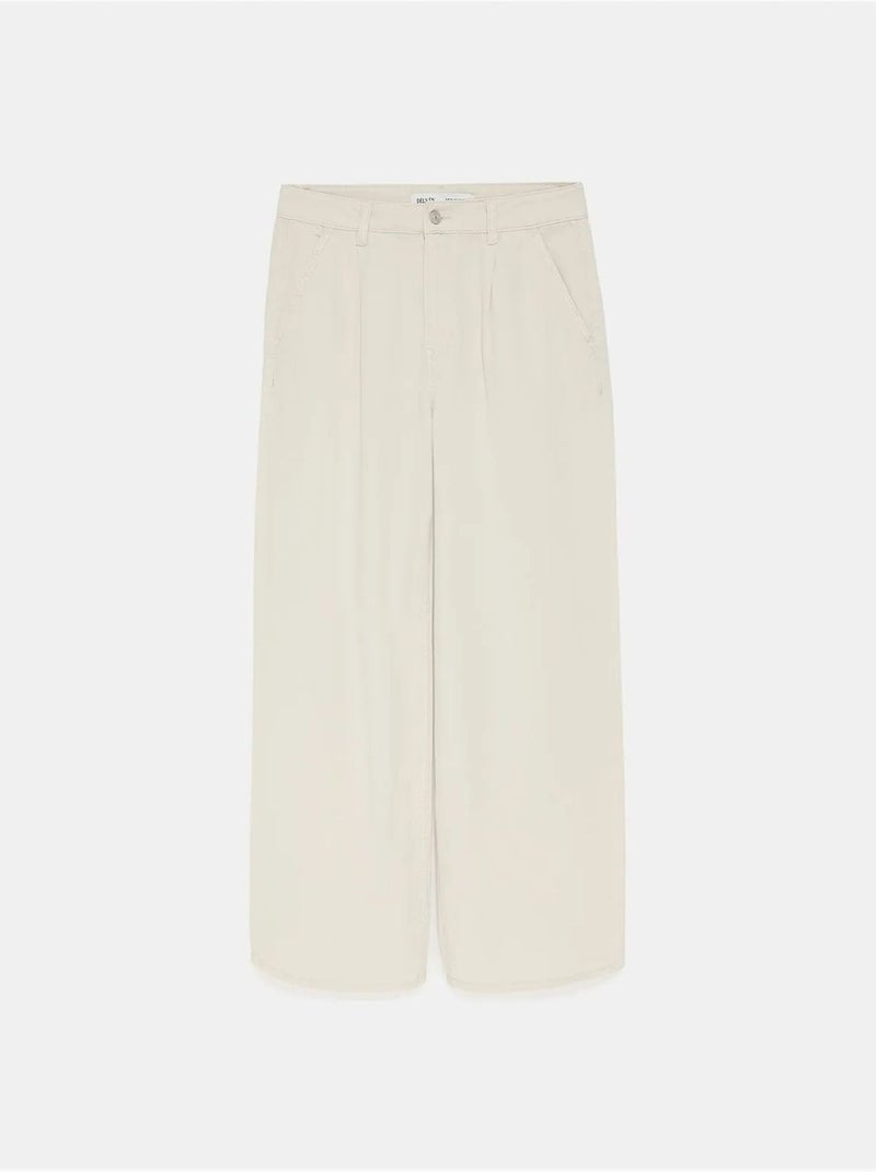 DILVIN Pantalon Large À Taille Mi-haute Et Plis Crème - Kiabi