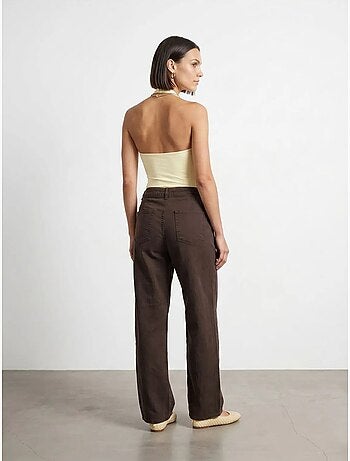 DILVIN Pantalon Large À Taille Mi-haute Et Plis