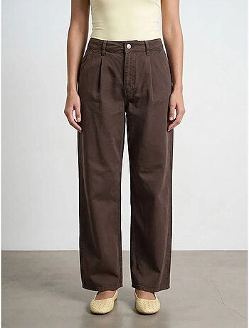 DILVIN Pantalon Large À Taille Mi-haute Et Plis