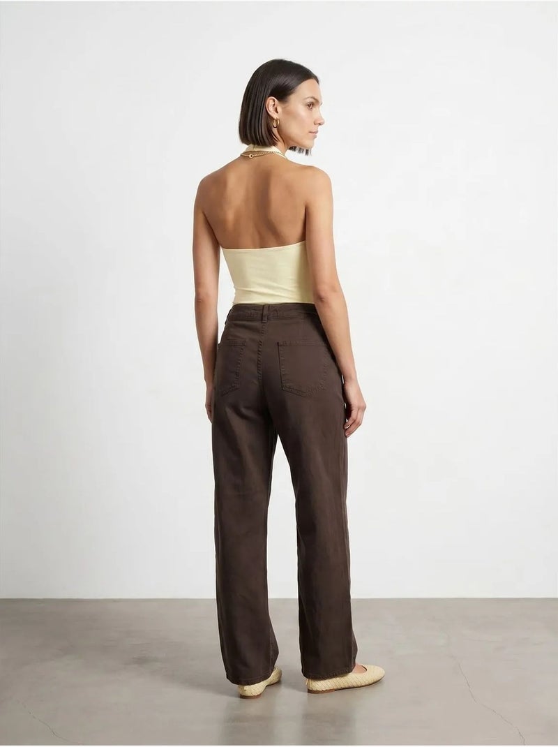 DILVIN Pantalon Large À Taille Mi-haute Et Plis Marron - Kiabi