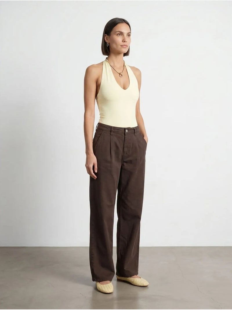 DILVIN Pantalon Large À Taille Mi-haute Et Plis Marron - Kiabi