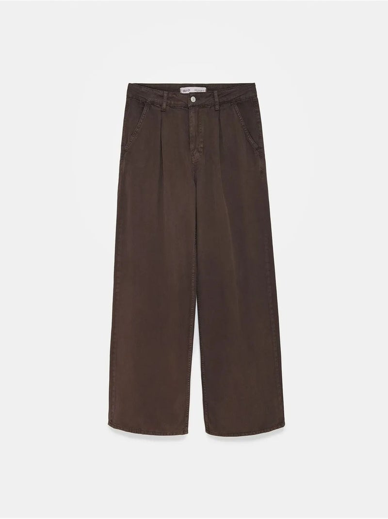DILVIN Pantalon Large À Taille Mi-haute Et Plis Marron - Kiabi