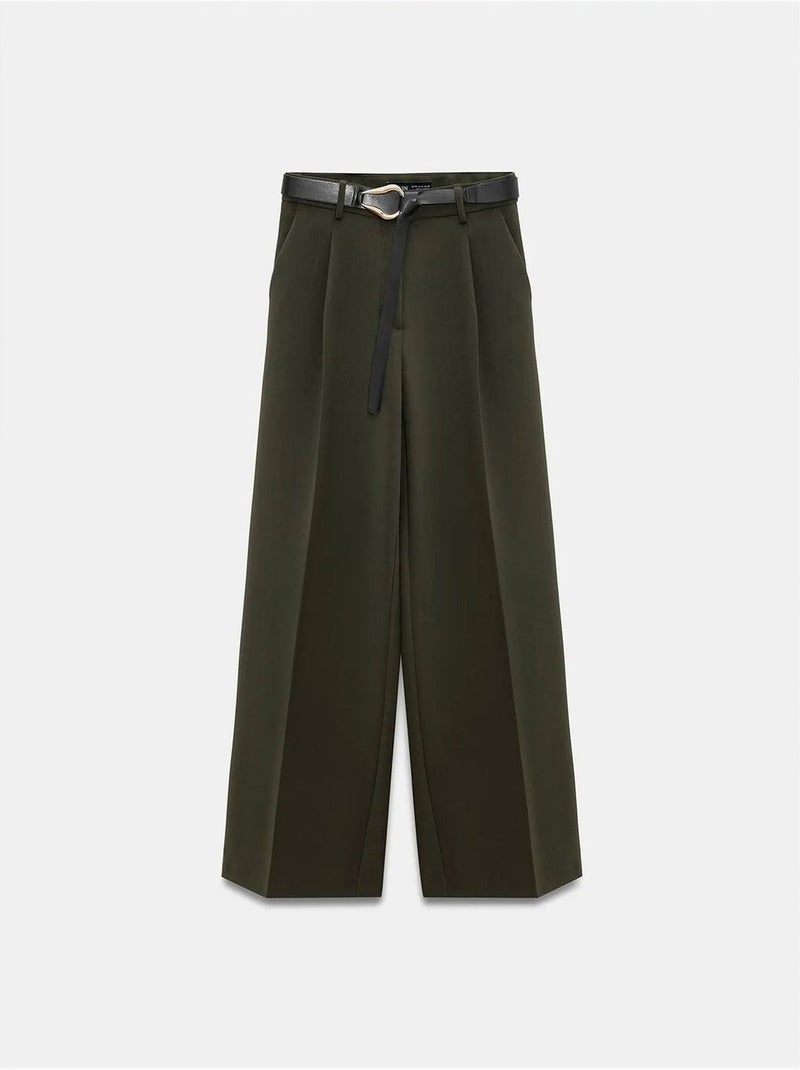 DILVIN Pantalon Large Avec Ceinture Vert kaki - Kiabi