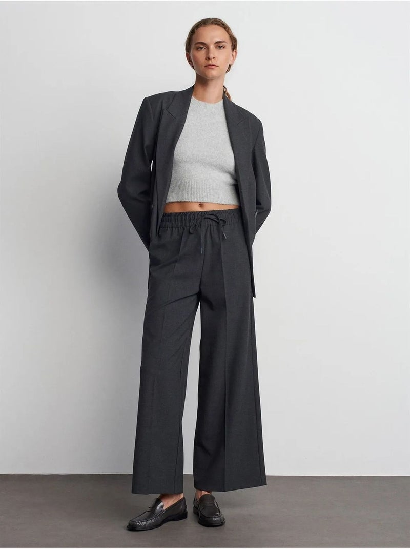 DILVIN Pantalon Large En Crêpe À Taille Coulissante Gris foncé - Kiabi