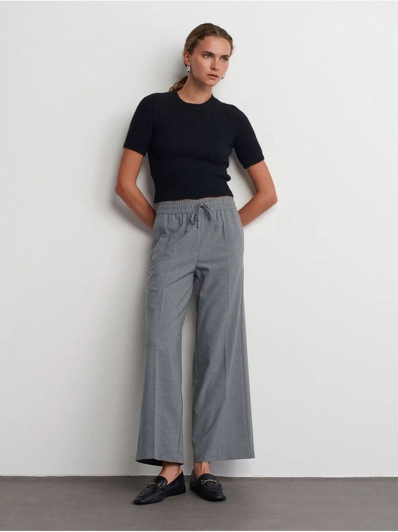 DILVIN Pantalon Large En Crêpe À Taille Coulissante Gris - Kiabi