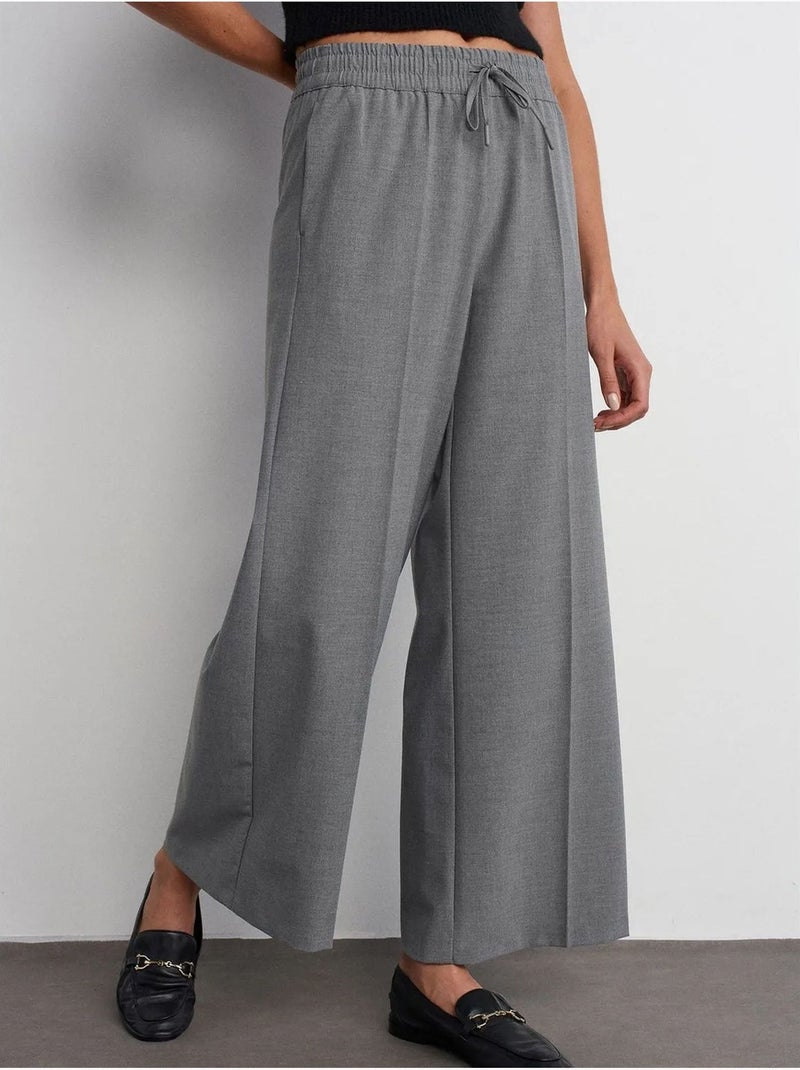 DILVIN Pantalon Large En Crêpe À Taille Coulissante Gris - Kiabi