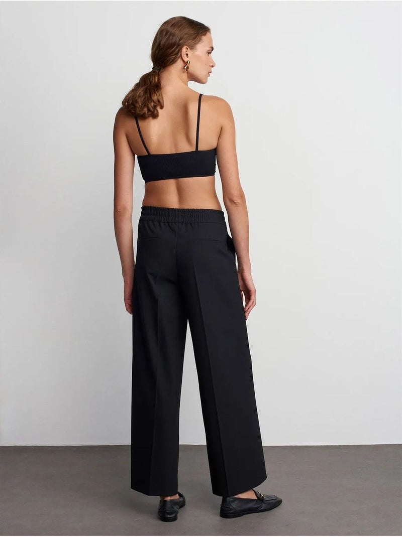 DILVIN Pantalon Large En Crêpe À Taille Coulissante Noir - Kiabi