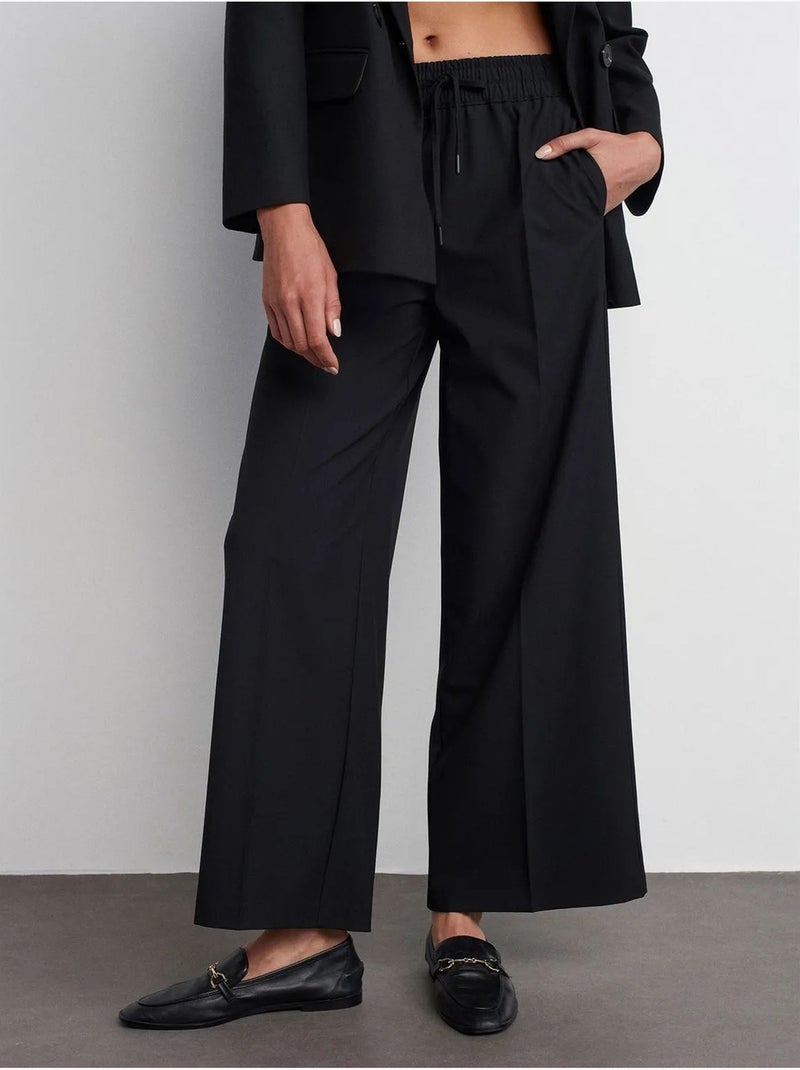 DILVIN Pantalon Large En Crêpe À Taille Coulissante Noir - Kiabi