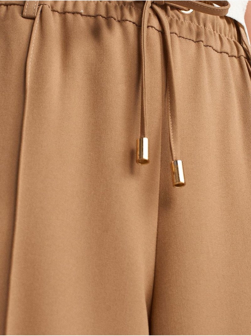 DILVIN Pantalon Large En Crêpe À Taille Coulissée Camel - Kiabi